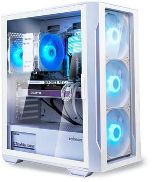 Zalman i3 ARGB Vision, ATX Mid Tower RGB Gaming PC Case, 3 x 140mm & 1 x 120mm ARGB Fans Pre-Installed - Tempered Glass Front & Side Panel, White