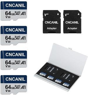 CNCANIL 64GB Micro SD Card for Nintendo-Switch, GoPro, Wyze, Dash Cam, Security Cam, MicroSDXC Memory Card up to 90MB/s, U3, V30, Full HD & 4K Video, with SD Card Adapter (4Pack)