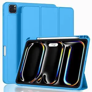 ZryXal New iPad Pro 13 Inch Case M4 (2024 Model, 7th Generation) with Pencil Holder, Smart iPad Case [Support Pencil Pro and Pencil (USB-C)], Support Touch ID and Auto Wake/Sleep (Ocean Blue)