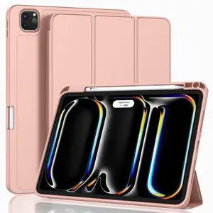 ZryXal New iPad Pro 13 Inch Case M4 (2024 Model, 7th Generation) with Pencil Holder, Smart iPad Case [Support Pencil Pro and Pencil (USB-C)], Support Touch ID and Auto Wake/Sleep (Rose Gold)