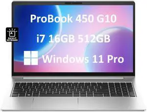 HP ProBook 450 G10 Business Laptop (15.6" FHD IPS Anti-Glare, Intel 10-Core i7-1355U, 16GB RAM, 512GB SSD) Backlit Keyboard, Webcam, Ethernet, Wi-Fi 6E, Wolf Pro Security, Win 11 Pro, Silver
