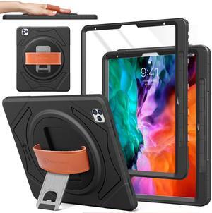 New Trent iPad Pro 12.9 6th Generation case, iPad Pro case for 5th Gen 2021, Metal Kickstand, Rotational Hand Strap, Apple Pencil Holder, Screen Protector