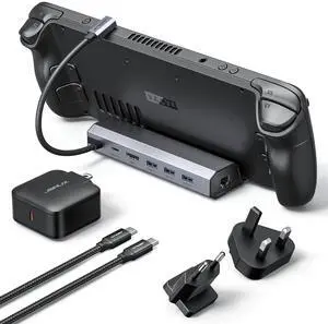 JSAUX Docking Station & 65W Charger for Steam Deck, 6-in-1 Steam Deck Dock with HDMI 2.0 4K@60Hz, Gigabit Ethernet, 3 USB A 3.0 and USB C Charger Compatible with Valve Steam Deck OLED-HB0603