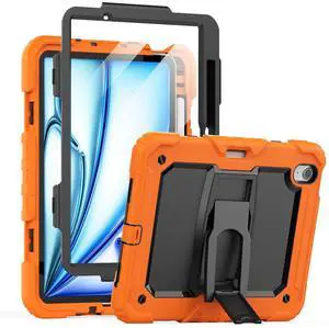Timecity for iPad Air 11 inch Case 2025/2024 (M3/M2) Air 7th/6th Genaration: with Screen Protector, Foldable Stand, Heavy Duty Rugged Shockproof Protective Case- Orange