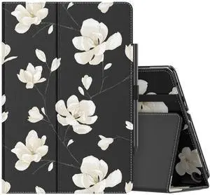 MoKo Case Fits All-New Kindle Fire HD 10 & 10 Plus Tablet (13th/11th Generation, 2023/2021 Release) 10.1" - Slim Folding Stand Cover with Auto Wake/Sleep, Black & White Magnolia