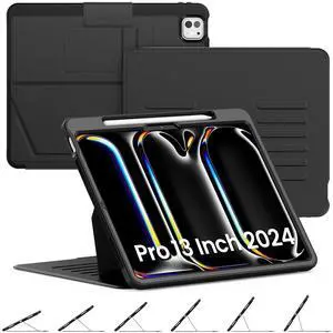 Timecity Case for iPad Pro 13 Inch 2024 (M4) 7th Genaration Case, Strong Magnetic with 6 Angle Stand, Auto Sleep/Wake, Upgrade PU Leather Cover for iPad Pro13 2024, Black