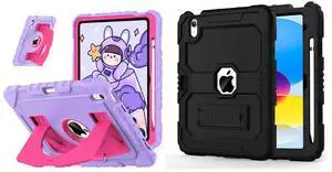 OKP Case for iPad 11-inch (A16) 2025 & iPad 10th Generation 10.9 inch 2022 with Pencil Holder and Stand for Kids Girls Boys (1* Purple+Hot Pink Case + 1* Black Case)