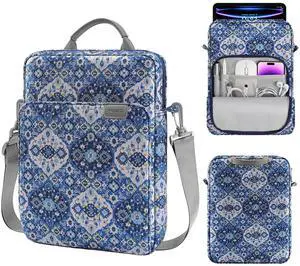 MoKo 9-11 Inch Tablet Sleeve Bag Handle Carrying Case with Shoulder Strap Fits 11inch iPad Air M3, iPad A16 2025, iPadPro 11", iPad109/8/7th Gen 10.2, Air 5/4th 10.9, Tab S8/S9 11", Blue Bohemia