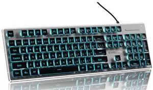 SEUNKWANG EWEADN GX710S Backlit Computer Keyboards, Wired USB Keyboard with Blue Backlit, Metal Panel, Plug and Play, Pudding Keycaps Full Size Quite Computer Keyboard for Win/PC/Laptop-Black