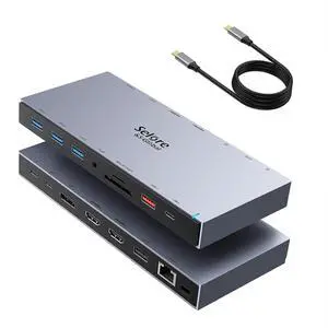 Dual HDMI Docking Station 3 Monitor,USB C Laptop Hub with 4K HDMI and Displayport, 10Gbps USB-A/C Data Transfer, 100W PD Charging, Ethernet, Audio, SD/Micro SD Slot, USB C Dock for Dell XPS/HP/Lenovo