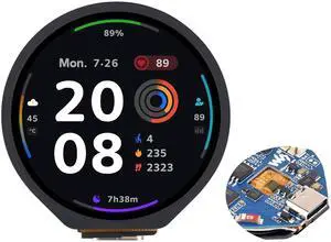 ESP32-S3 MCU Board with Onboard 1.28inch Round Touch LCD and 6-Axis Sensor etc, 32-bit LX7 Dual-Core Processor, Supports 2.4GHz Wi-Fi (802.11 b/g/n) and Bluetooth 5 (LE), Type-C Port