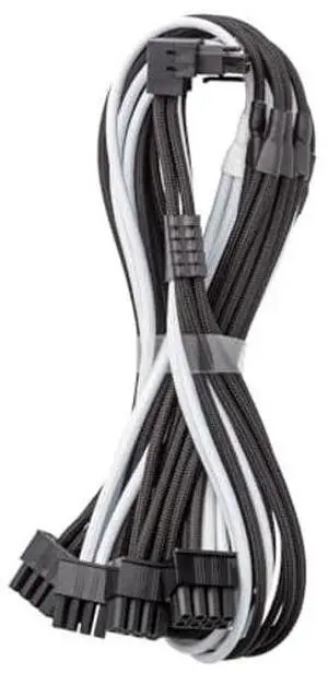 CableMod C-Series Pro ModFlex Sleeved 12V-2x6 12VHPWR 90deg StealthSense PCIe Cable for Corsair Type 4 / Type 3 - Variant B (Black + White, 16-pin to Quad 8-pin, 60cm)
