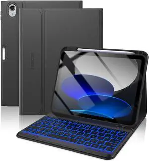 typecase Folio Keyboard Case for iPad 10th Gen 10.9 inch (2022) and iPad 11th (A16, 2025), Magnetic Wireless Detachable Keyboard, 7-Color Backlight, Thin & Light, Pencil Holder - Black