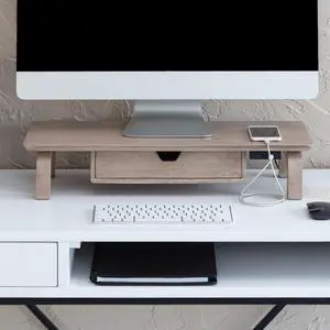 Anji Mountain Monitor Stand - Desktop Organizer & Laptop Riser, Ergonomic Monitor Riser, Space-Saving Monitor Stand for Desk, Durable Construction, Easy Assembly, Ideal for Home & Office,Biscotti