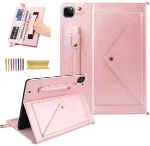 Dteck for iPad Air 11 Inch Case 2024,iPad Pro 11 inch Case,iPad Air 5th/4th Case 10.9",Premium PU Leather Stand Smart Handbag Cover Pencil Holder Auto Wake/Sleep Hand Strap Card Pocket Case,Rosegold