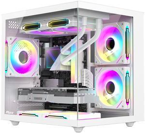 RUIX OV502 M-ATX Mini-Tower PC Case, Pre-Installed 3 x 120mm Prism ARGB PWM Fans, 180deg Panoramic Tempered Glass Panel, USB 3.0 Ports, Compact High-Airflow Gaming Computer Case - White
