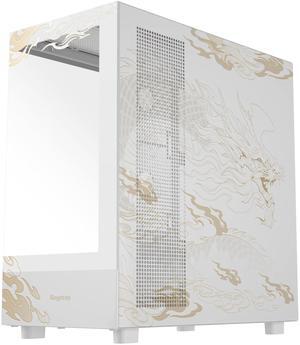 SEGOTEP Endura Pro- Special Loong Edition- Full View Dual Tempered Glass - Detachable Panels - ATX Gaming Mid Tower Computer Case - 3 PWM Fans Included-Dragon Art Design - White