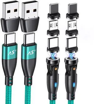 100W 540 Rotation Magnetic Charging Cable 3.3FT/6FT, USB C to USB C Cable Fast Charge Magnetic USB C Charging Cable, Magnetic Charge Cable, Data Transfer Capable, Compatible with All Devices (Green)