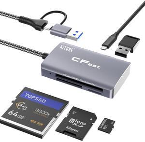 AiTURE CFast 2.0 Card Reader, 5 in 2 SD/TF Memory Card Reader, 5Gbps PD/USB 3.2 Gen 1 Adapter USB to USB C/A Cable Compatible with Windows/Mac/Linux/Android