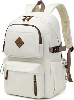AO ALI VICTORY laptop backpack 15.6 inch anti theft travel backpacks for men and women large college bookbag work business daypack middle high school bag for girls boys teens students beige