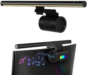 AOXDWGE Monitor Light Bar with Speaker, Curved/Flat Computer Screen Bar Eye Care No Glare, Adjustable Color Temperature & Brightness Monitor Lamp Touch Control USB-C LED Light Home Office Desk Lamp