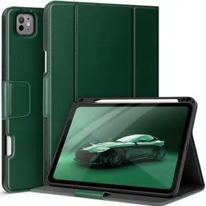 auaua Case for iPad Pro 11 2024 (M4), with Pencil Holder and Pocket, Multiple Angles Viewing, Magnetic Closure, Auto Sleep/Wake (Green)