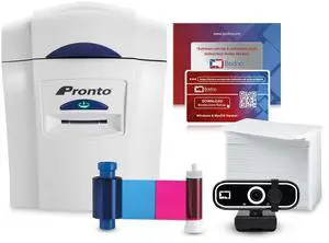 Bodno Magicard Pronto ID Card Printer & Complete Supplies Package ID Software and Camera - Bronze Edition