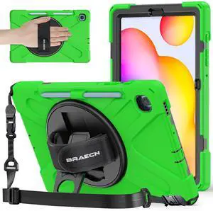 BRAECNstock Case for Samsung Galaxy Tab S6 Lite 10.4 inch 2024/2022/2020 (SM-P620/P610/P619) Shockproof Protective Samsung Galaxy S6 Lite Case with Pen Holder Rotating Stand & Hand Strap Kids - Green
