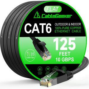 Cat 6 Ethernet Cable 125 ft, Indoor&Outdoor, High Speed 10Gbps Flat Internet Network Cable, Cat6 Ethernet Patch Cable Long, Computer LAN Cable with Free Clips & Straps for Router, Modem, PS4/5, Black
