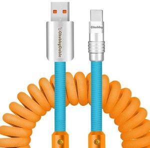chubbycable Curly Chubby - 240W Coiled USB C Cable Spring Retractable Fast Charging Cable for Car Compatible with CarPlay, Android Auto, Yellow+Light Blue+White, USB-A to Type-C, 2.29FT-3.6FT