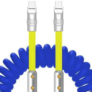 Chubbycable Colorblock Spring Braided Silicone Charge Cable - Fast Charging Type-C Cable, Dark Blue+Yellow, 2.29FT-3.6FT