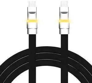 chubbycable Neon Chubby - Fast Charge Cable with Smart Light RGB Color Gradual Light Up LED USB Charging Cable, Black, Type-C to Type-C, 0.82 FT