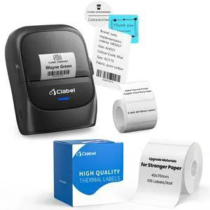 CLABEL Label Maker Machine with Tape 221B Inkless Label Printer Handheld Barcode Printer Compatible Include 1 Rolls 40 * 30mm Labels and 1Rolls 40 * 70mm Labels