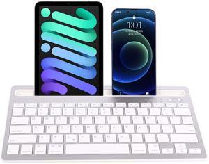 Bluetooth Keyboard, Multi-Device Rechargeable Wireless Keyboard Switch to 2 Devices with Integrated Stand Holder for iPad Tablet Smartphone MacBook Android iOS Windows(Silver)