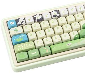 COOMICKEY PBT Keycaps 130 Keys Cute Cat Keycaps Dye-Sublimation Green Anime Key Cap MOA Profile Custom Keycap Set for Cherry Gateron MX Swithes Mechanical Keyboards ANSI Layout
