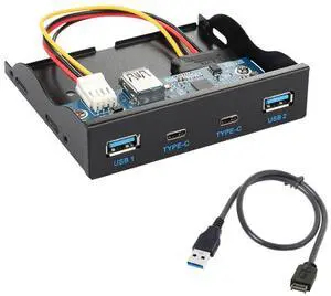 chenyang 4 Ports 2 USB C & 2 USB 3.0 to USB 3.1 Type E Front Panel Header USB HUB Port Multiplier Expansion Adapter for 3.5" Floppy Bay