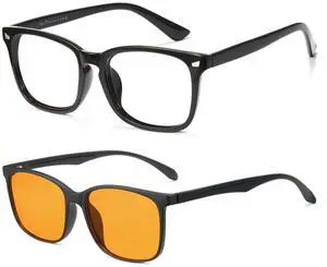 Cyxus 2 Pack Blue Light Glasses for Men Women Gaming Glasses Reduce Eye Strain Sleep Better(Orange+Black)
