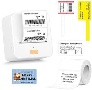 DETONGER Label Maker Machine with Tape P1 2 Inch Thermal Portable Bluetooth Shipping Label Printer Sticker Maker Labeling Machine Home Office School Business Use Rechargeable Battery Included White