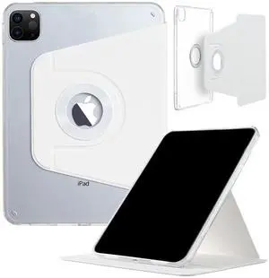 iPad Pro-6 5 4 3 (12.9'') Case, DMaos Magnetic Detachable Smart Cover, 360deg Rotation Foldable Stand - White