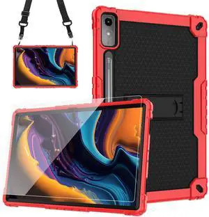Doemoil Case for Lenovo Tab P12 12.7 Inches Tablet Case, Shockproof Hybrid Kids Case with Screeen Protector for Lenovo tab P12/Xiaoxin Pad Pro 12.7" Tablet Case TB370FU/TB371FC (Red/Black/1 PC)