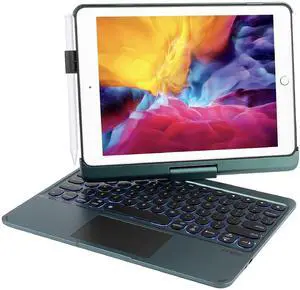 Dolpking iPad 9th Generation Case with Keyboard, 360deg Rotatable Keyboard with Multi Touchpad for iPad Pro 9th/8th/7th Gen 10.2 inch & iPad Air 3/iPad Pro 10.5 inch, 7 Color Backlit (Forest)