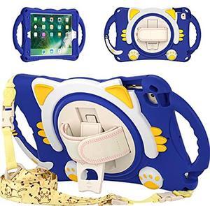DONGKE iPad 10.2 inch case 2020 8th Gen with Strap and 360 Degree Rotating Kickstand, Cat-Shape Design and Silicone Childproof for case, [Built-in Handle Stand] Kids case for iPad 10.2, Navy Blue