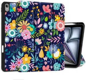 DONGKE for iPad Air 13 Inch Case M3 2025, M2 2024 - [Built-in Pencil Holder] Slim Trifold Stand Shockproof Protective Cover with Soft TPU Back Support Auto Sleep/Wake - Florals