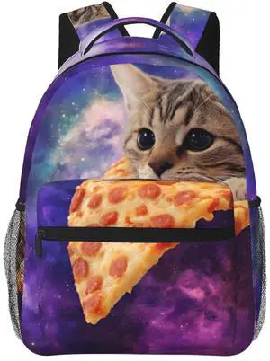 Dujiea 17 Inch Backpack Cat On Pizza Laptop Backpack School Bookbag Travel Shoulder Bag With Chest Strap