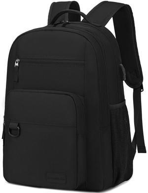 ecodudo Lightweight Black Backpack for Men Casual School Backpacks for College Work15.6 inch Laptop Bookbag with USB Charging Port