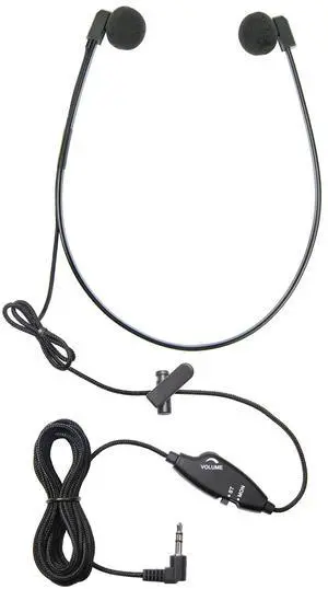 ECS WordHear-O 3.5mm Transcription Headset with in-line Stereo/Mono & Volume, Under Chin, 10' Cord, Clothing Clip, 3 Extra Pair Ear sponges, Compatible with Computer & transcribers with a 3.5mm Jack