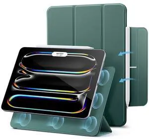 ESR for iPad Pro 13 Inch Case M4(2024), Powerful Magnetic Attachment, Slim Trifold Stand Case, Supports Pencil Pro and Pencil(USB-C), Auto Wake/Sleep, Durable Protection, Rebound Series, Green