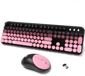 Wireless Keyboard and Mouse Combo, 2.4 GHz Wireless Full-Sized Typewriter Keyboard with Round Keycaps for Windows, Computer, Desktop, PC, Laptop (Pink)