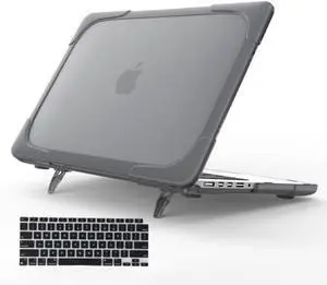 Funut for MacBook Air 13 inch Case 2018 2019 2020 Release M1 A2337/A2179/A1932, Heavy Duty Hard Shell Cover with Fold Kickstand Shockproof Function & Keyboard Cover for Air 13 inch Touch ID,Gray