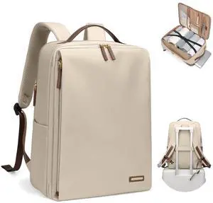 GOLF SUPAGS Stylish Laptop Backpack for Women Airline Approved Perfect for Work College and Travel Multi-Functional Casual Daypack Fits 17.3 Inch Notebook (Apricot)